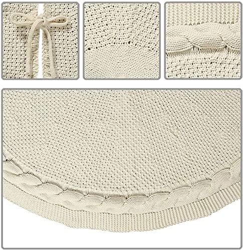 Sattiyrch Knit Christmas Tree Skirt,Luxury Cable Knitted Thick Rustic Xmas Tree Decoration (Cream, 36") - Image 5