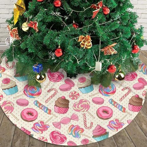 Colorful Lollipop Candy Macaroon Cupcake Donut Christmas Tree Skirt 36" for Xmas Halloween New Year Holiday Party Home Tree Mat Decor Ornaments Decoration - Image 4