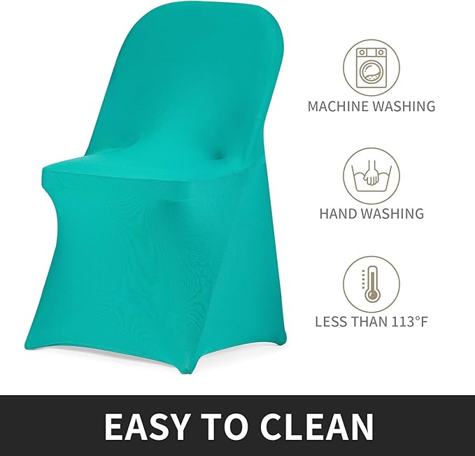 Peomeise Stretch Spandex Folding Chair Cover for Wedding Party Dining Banquet Event (Turquoise,6pcs)