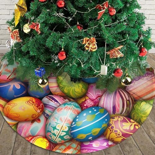 Christmas Tree Skirt, Colorful Easter Eggs Easter Spring Holiday Xmas Large Tree Mat, Party Decorations 30" inches - Image 3