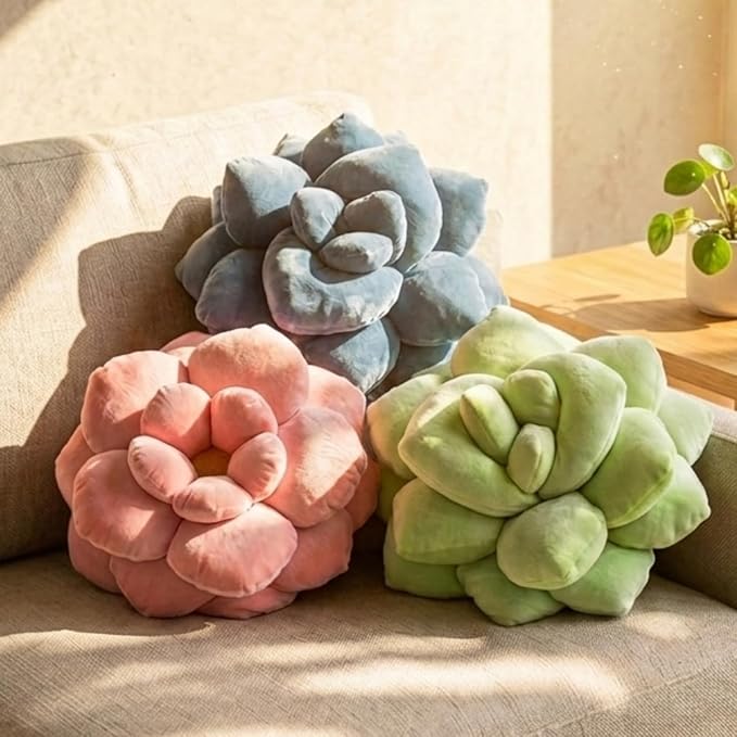 Green Philosophy Co. Succulent® Pillow 16" – Soft 3D Flower Shaped Throw Pillow, Smokey Blue Plush Succulent Pillow for Couch & Bedroom Decor, Cute Plant Lover Gift