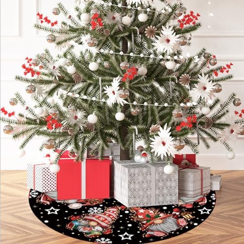 Christmas Tree Skirt Black Tree Skirt Glitter Gnomes Snowflake Xmas Winter Tree Skirt 48 Inch for Black Christmas Indoor Outdoor Decorations - Image 2