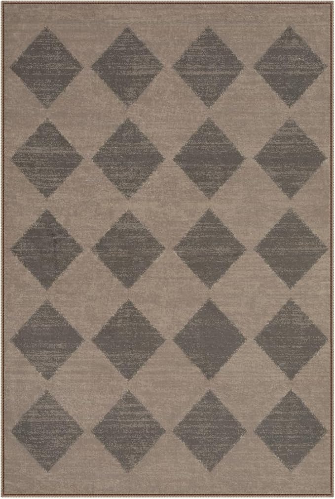 Lahome Zelie Checkered Washable 2x3 Brown Kitchen Rugs Non Slip, Small Printed Indoor Door Mat for Entryway, Moroccan Trellis Ultra-Thin Throw Carpet for Bedroom Laundry Entrance Decor (2'x3',Brown)