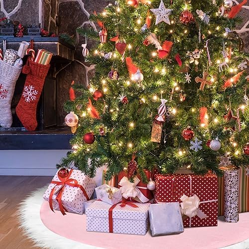 Mudder 47.2 Inch Christmas Tree Skirt,Pink and White - Image 5