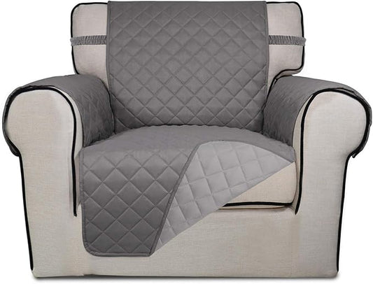 PureFit Reversible Quilted Sofa Cover, Water Resistant Slipcover Furniture Protector, Washable Couch Cover with Non Slip Foam and Elastic Straps for Kids, Dogs, Pets (Chair, Gray/Light Gray) Small
