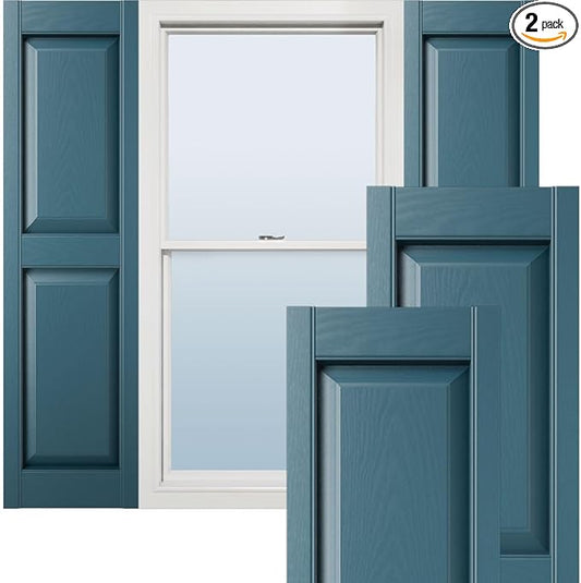 Ekena Millwork Lifetime Vinyl LP2S12X05100MB Standard Two Equal Panel Vinyls, Raised Panel Vinyl Shutters, w/Installation Shutter-Lok's & Matching Screws (Per Pair), 12"W x 51"H, Midnight Blue
