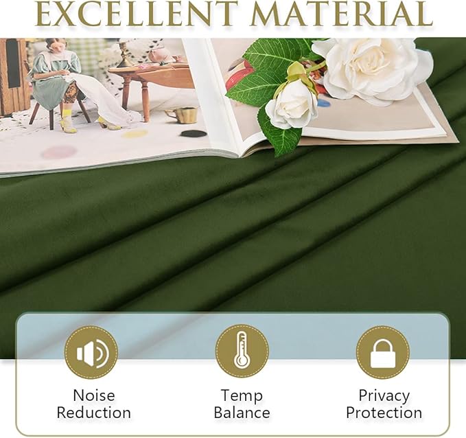 StangH Moss Green Velvet Curtains Christmas Decor Grommet for Living Room, Super Soft Room Darkening Drapes Privacy Protect Holiday Party Window Treatment for Hotel Hall, W42 x L84, 2 Panels