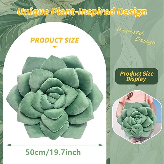 Fleshy Greenery Plush Cushion – Hand-Stitched 3D Flower Throw, Botanical-Shaped Accent for Bedroom, Living Room, and Home Décor, 19.7" (50CM)