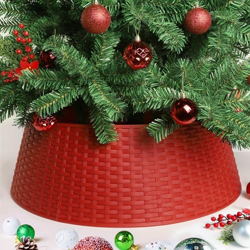 Blissun Christmas Tree Ring, 28.5" Plastic Christmas Tree Collar, Christmas Tree Skirt for Artificial Christmas Trees Decoration (Extra Large, Red) by Blissun
