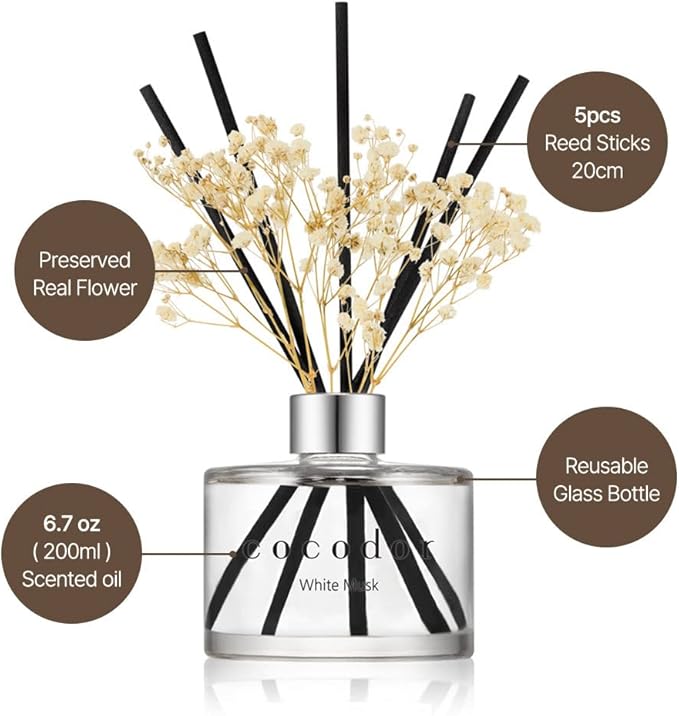 COCODOR Preserved Real Flower Reed Diffuser/Garden Lavender / 6.7oz(200ml) / 2 Pack/Reed Diffuser Set, Oil Diffuser & Reed Diffuser Sticks, Home Decor & Office Decor, Fragrance and Gifts