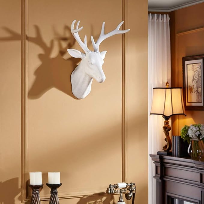 Notakia White Deer Head Wall Decor Deer Antlers Wall Sculpture Faux Taxidermy Wall Animal Head 19.69 x 11.81 x 15.75 inches