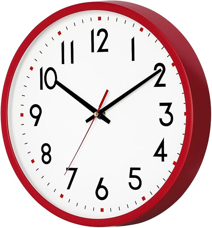 HZDHCLH Wall Clock Red,Silent Wall Clocks Battery Operated 8 Inch Modern Non Ticking Analog Clock Decorative for Kitchen Bedroom Living Room Office Classroom