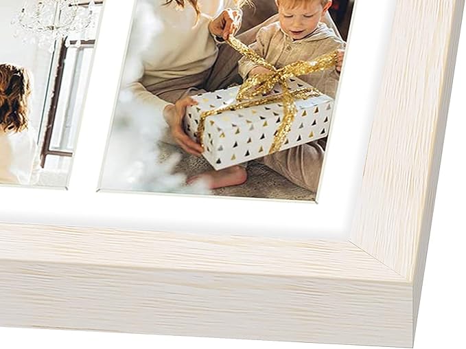 Golden State Art, 13.7x15.7 Distressed White Wood Collage Frame - White Mat - Displays Seven 4x6 Photos - Real Glass, Sawtooth Hanger, Swivel Tabs - Wall Mounting, Landscape, Portrait