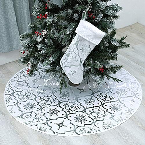 White Christmas Tree Skirt, 48 inches Large Red Flannel Tree Mat with Gilded Christmas Patterns Skirt for Xmas Tree Holiday Party Decorations Indoor Outdoor with 1 Christmas Stocking (White) by LOZACHE