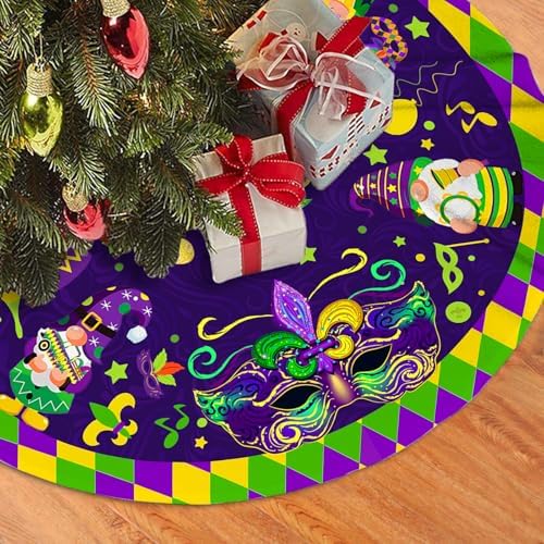 Mardi Gras Christmas Tree Skirt 36 Inch Carnival Party Xmas Ornament for Home Party Holiday Masquerade Decoration - Image 2