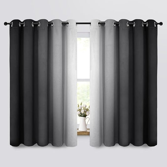 COSVIYA Curtains & Drapes Ombre Black Curtains 63 inch Length 2 Panels, Grommet Room Darkening Light Blocking Insulated Thermal Gradient Window Curtains for Bedroom/Living Room,70x63 inches