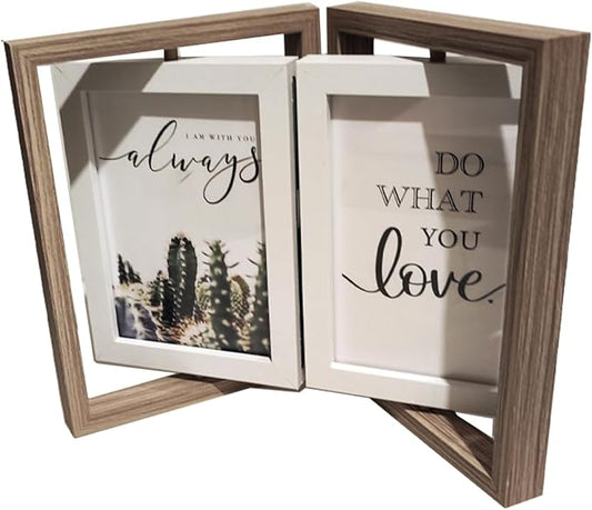 Wooden Hinged Double floating rotating Picture Frame for Photos, 4 * 6 5 * 7 vertical photo Natural Finish (grey color, 4 * 6in)