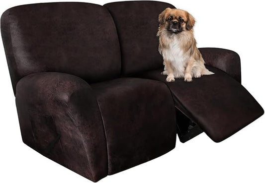 ANARACHON Leather Look Loveseat Recliner Covers Stay in Place 6-Piece Recliner Sofa Slipcover 2 Seater Reclining Couch Cover Spandex Fabric Washable (Recliner Loveseat, Chocolate)
