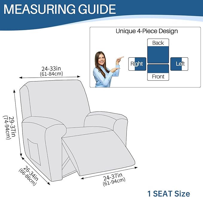 YEMYHOM 4 Pieces Stretch Recliner Slipcover Latest Jacquard Recliner Chair Cover with Side Pocket Anti-Slip Fitted Recliner Cover Couch Furniture Protector with Elastic Bottom (Recliner, White)