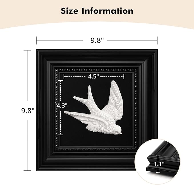 FOLKOR LIFE Black and White Framed Wall Art Sculpture for Home Decor, Classic Bird Decor Hanging Wall Decor Plaque for Modern Farmhouse Vintage Living Room, Bedroom, Hallway, Entryways Decoration