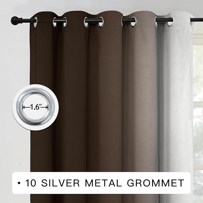 COSVIYA Curtains & Drapes Ombre Brown Curtains 63 inch Long 2 Panels Set, Grommet Room Darkening Light Blocking Insulated Thermal Gradient Window Panels for Bedroom/Living Room,70x63 inches