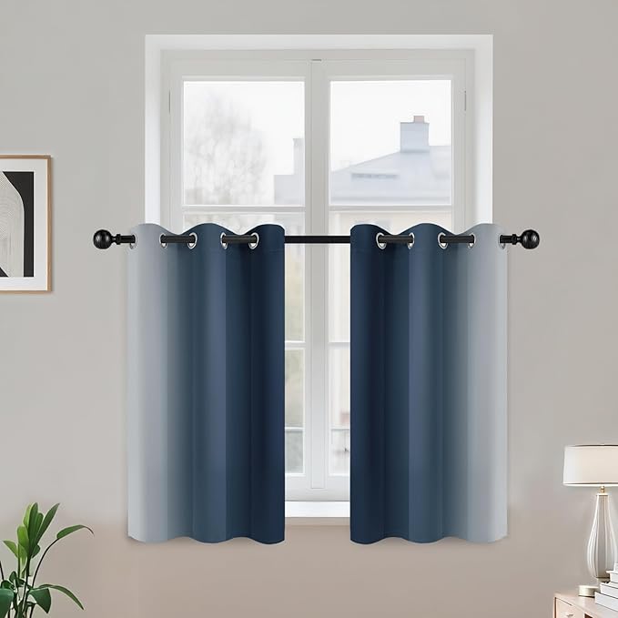 COSVIYA Curtains & Drapes Ombre Navy Blue Curtains 36 inch Long 2 Panels Set, Grommet Room Darkening Light Blocking Insulated Thermal Gradient Window Panels for Bedroom/Living Room,42x36 inches