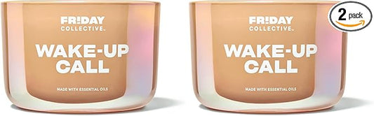 Friday Collective Wake-Up Call Candle, Sweet & Spicy Scented, Made with Essential Oils, 3 Wicks, 13.5 oz (Pack of 2)