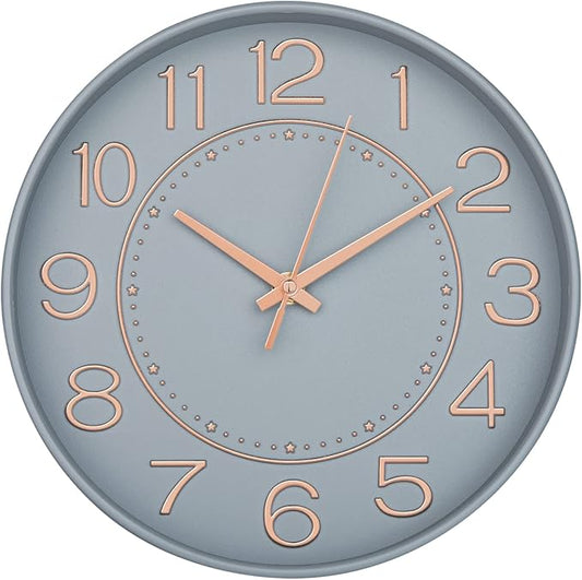 HZDHCLH Modern Wall Clocks Battery Operated,10 inch Grey Clock for Wall,Silent Small Wall Clock for Living Room Bedroom Kitchen Office Nursery Decor