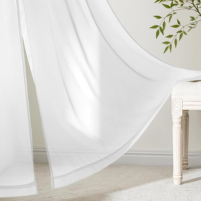 MIULEE White Sheer Curtains 63 Inches Long, 4 Panels Set, Light Filtering Rod Pocket Voile Drapes for Living Room and Bedroom, Airy Soft Fabric Window Treatments, 54 x 63 Inches