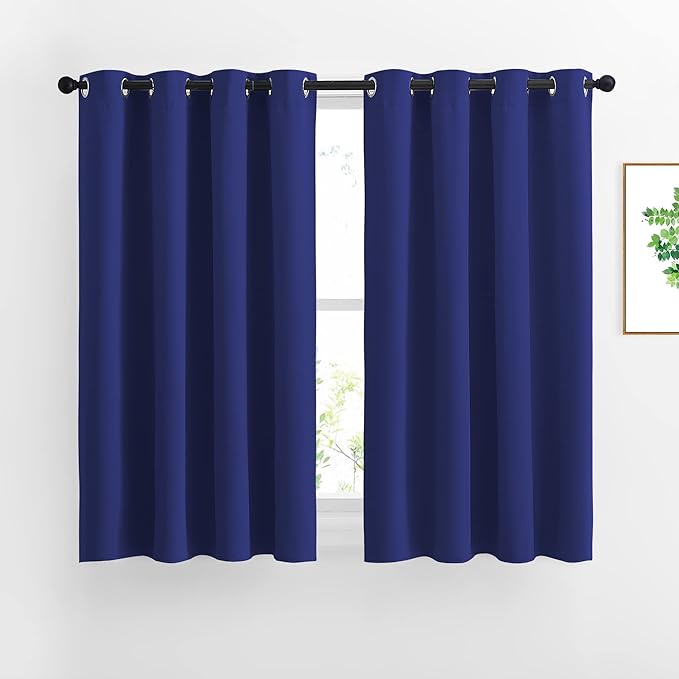 NICETOWN Blackout Curtain Panels Grommet - All Season Eyelet Top Blackout Draperies for Bedroom/Living Room/Glass Door??? Navy Blue??? 1 Pair of 52 x 45 inches