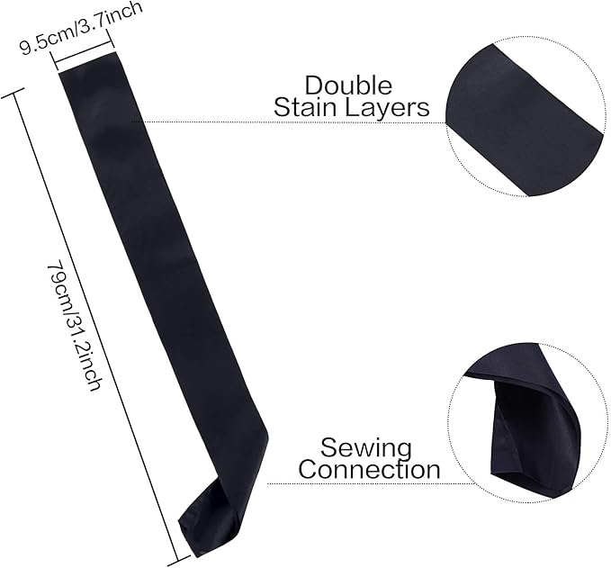 12 Pieces Blank Satin Sashes Plain Sashes Party Accessory for Wedding Party DIY Supplies (Black)
