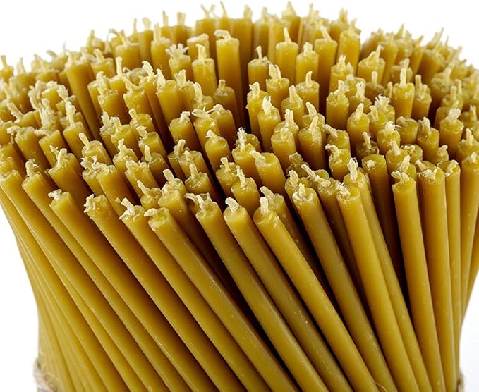 Danilovo Pure Beeswax Candles - Honey-Scented, Decorative Thin Taper Candles - Ideal for Birthday Decoration or Church Prayers - Drip Free, Tall & Smokeless Pack of 400 pcs, 7.3 x 0.24 inch