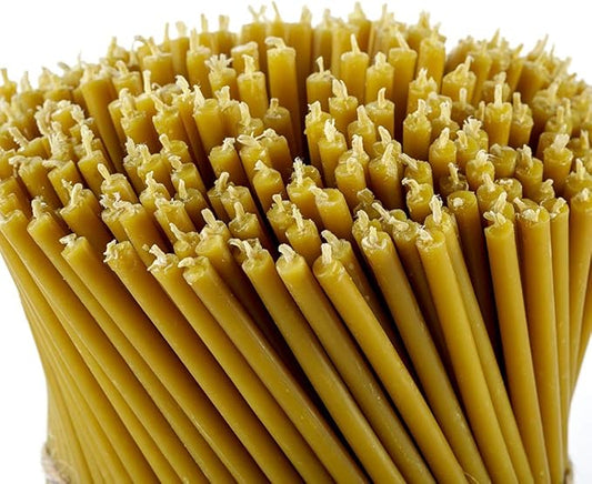 Danilovo Pure Beeswax Candles - Honey-Scented, Decorative Thin Taper Candles - Ideal for Birthday Decoration or Church Prayers - Drip Free, Tall & Smokeless Pack of 400 pcs, 7.3 x 0.24 inch