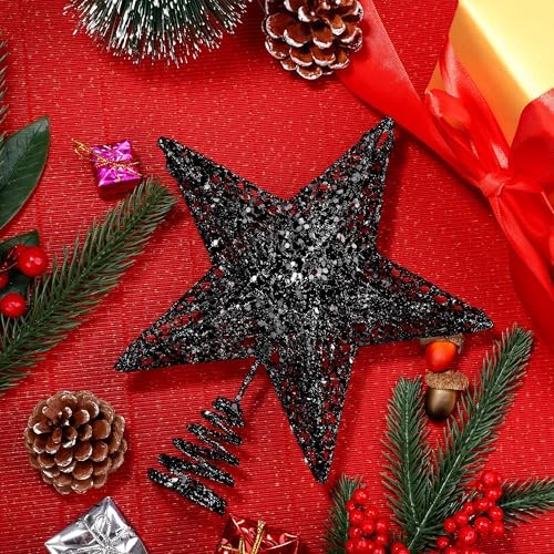 URATOT Glittered Christmas Tree Topper Metal Christmas Treetop Hallow Wire Star Topper for Christmas Home Decoration (8 inches, Black) - Image 4