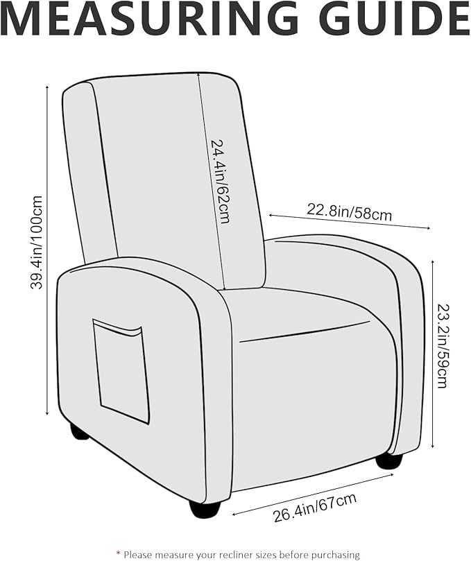 ANARACHON Recliner Chair Covers Leather Look Recliner Cover 4-Piece Slipcovers for Small Reclining Chair Furniture Protector for Kids Dogs Pets Spandex Fabric Washable (1 Small Seater, 02 Black)
