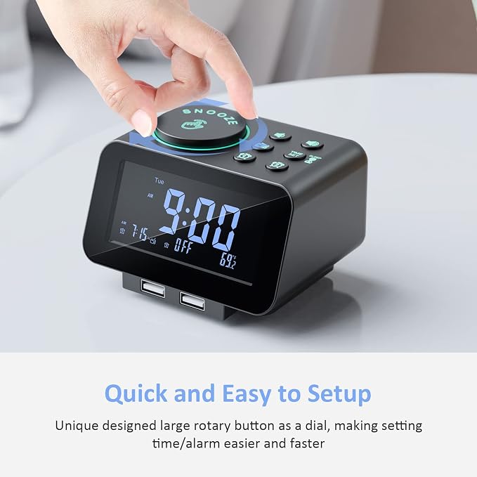 uscce Digital Dual Alarm Clock Radio for Bedrooms with 0-100% Dimmer | FM Radio with Weekday/Weekend Mode & 2 USB Charging Port & 6 Sound Adjustable Volume & Sleep Timer Temperature Battery Backup - Image 5