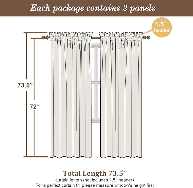 Chyhomenyc Orange Curtains 72 Inch Length 2 Panels Set, Faux Linen Textured Light Filtering Soft Airy Privacy Farmhouse Curtain Drapes for Living Room Bedroom, 40 Wx72 L Inches