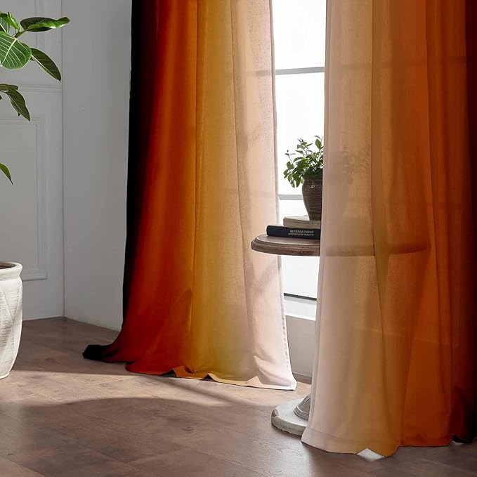 Abstract Orange Curtains for Living Room 84 inch Length 2 Panels Set, Burnt Orange Light Filtering Curtains for Bedroom,Vintage Ombre Curtain Dark Orange Kitchen Curtain Terracotta Window Drapes