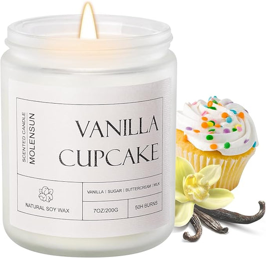 Vanilla Cupcake Scented Candle, Aromatherapy Jar Candles, 7 oz Long Lasting Candles, Soy Wax Candle Gift for Women