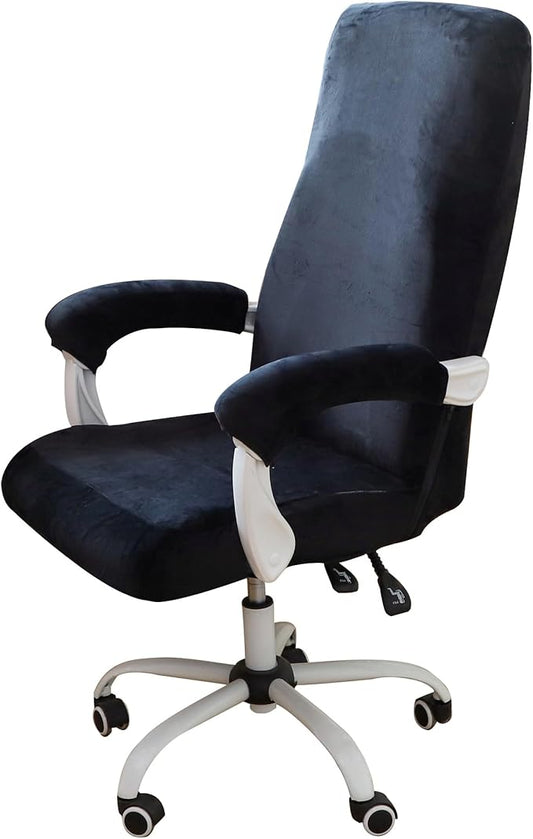 FORCHEER Office Chair Cover with Armrest Cover Black Velvet Stretch Computer Chair Covers with Arm Reat Slipcovers Large Washable