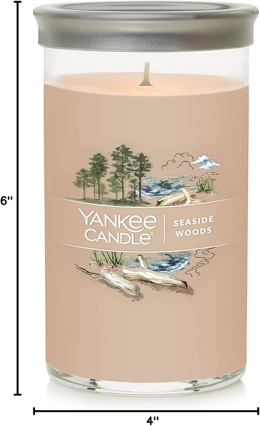 Yankee Candle Medium Pillar Scented Candle with up to 115 Hour Burn Time, Premium Plant Wax Blend for Consistent Burn, 14.25 oz Pillar Candle with Room Filling Fragrance, Seaside Woods