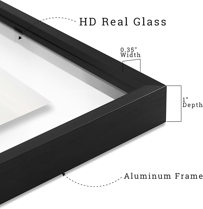 Frametory, Floating Picture Frames Set - Black Metal Photo Frames - Real Glass - Displays One 11x14, Two 8x10, And Four 5x7 Inch Photos for Home Decoration