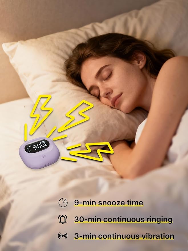 Vibrating Alarm Clock Rechargeable 3000mAh Battery Travel Clock Purple - Image 8