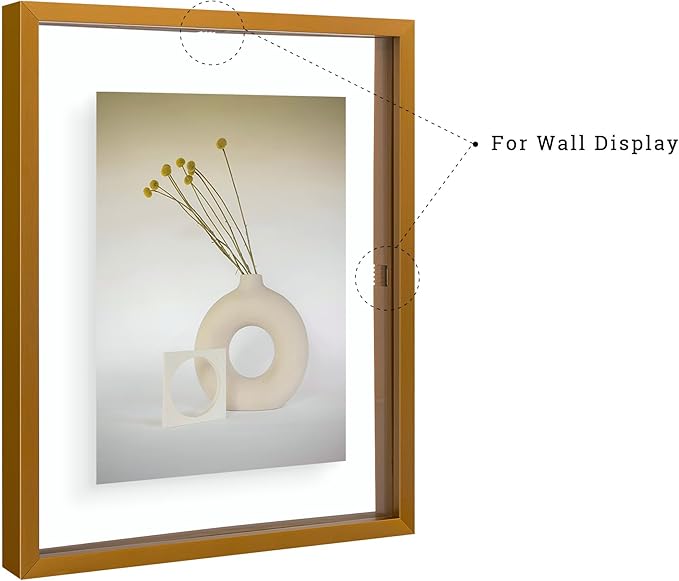 Frametory, Floating Picture Frames Set - Bronze Metal Photo Frames - Real Glass - Display One 11x14, Two 8x10, and Four 5x7 Inch Photos for Home Decoration