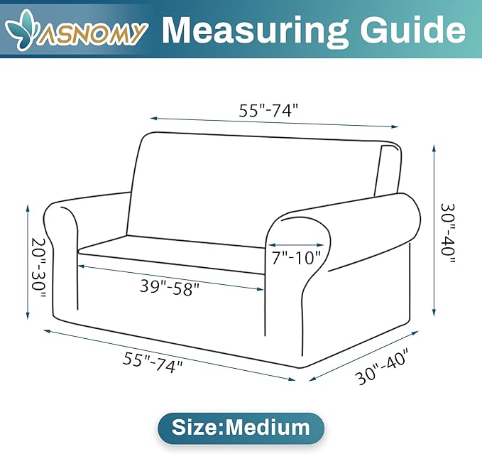 Asnomy Sofa Covers for 2 Cushion Couch Stretch loveseat Covers Slipcovers, Pet Protector Furniture Covers for Dogs Cats Spandex Jacquard Fabric Small Checks （Medium，River Blue）