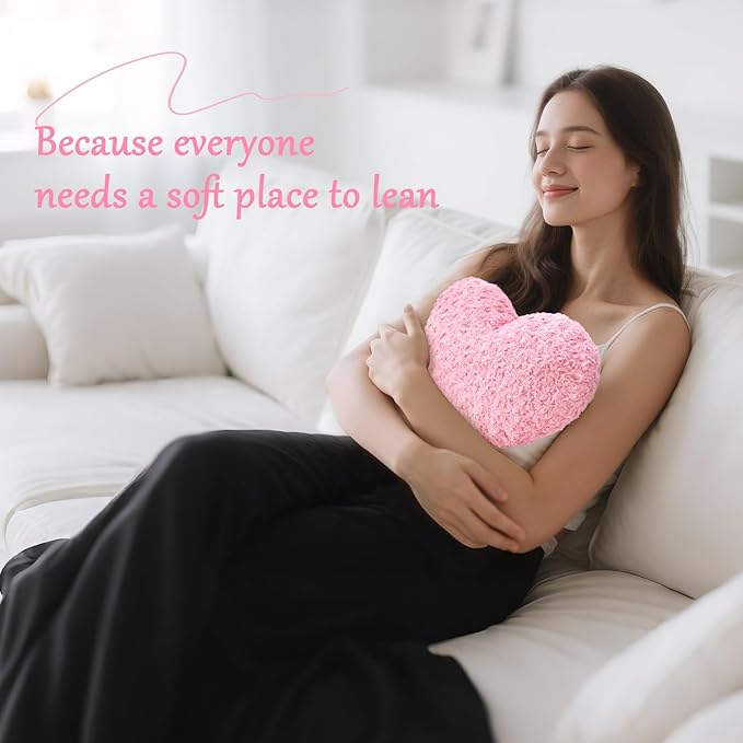 Heart Pillow Pink Throw Pillows, Soft Fluffy Decorative Pillows for Bed Couch Chair, Cute Heart Shaped Room Decor Gifts for Valentine Anniversary Birthday Mothers Christmas (Medium, 20"x15")