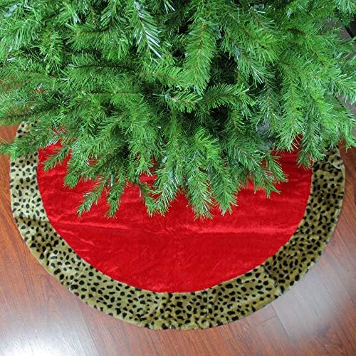 48" Red Velveteen with Cheetah Print Border Christmas Tree Skirt - Image 2