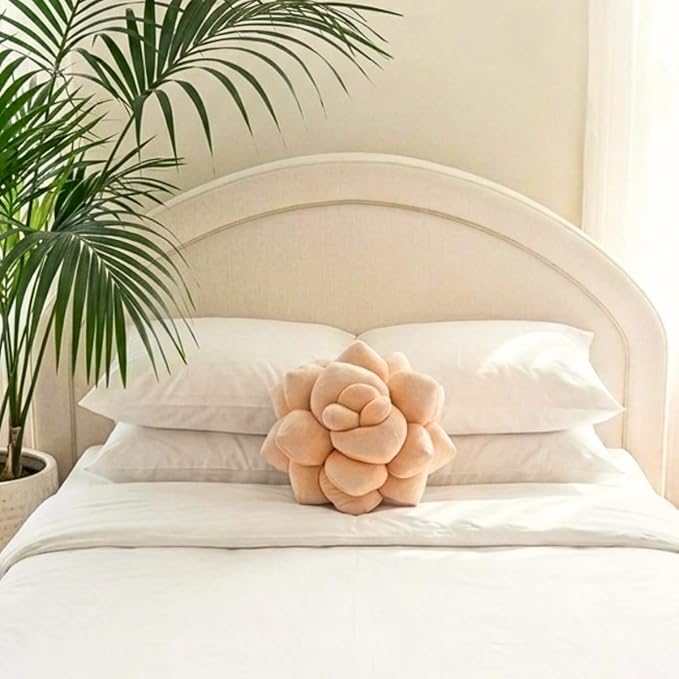 Green Philosophy Co. Succulent® Pillow 16" – Soft 3D Decorative Flower Throw Pillow, Unique Blush Peach Plush Flower Cushion, Perfect for Couch, Sofa, Bedroom Decor, Gift for Plant Lovers