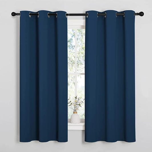NICETOWN Bedroom Curtain Panels Blackout Draperies, Thermal Insulated Solid Grommet Blackout Curtains/Drapes (1 Pair, 34 by 63 inches, Moroccan Blue)