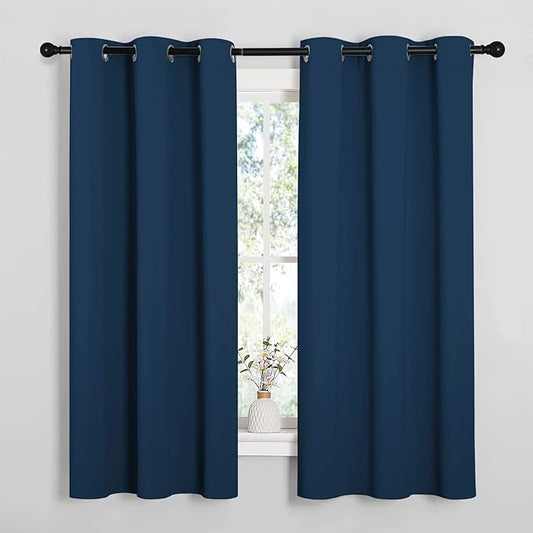 NICETOWN Room Darkening Curtains for Kitchen, Moroccan Blue, Set of 2, 42 inches Wide by 50 inches Long, Window Treatment Thermal Insulated Solid Grommet Room Darkening Curtains/Drapes for Bedroom